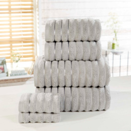 Rapport Home Silver Ribbed Cotton Bath Towel - Size: 5 x 70 x 120cm - Wilko - thumbnail 3