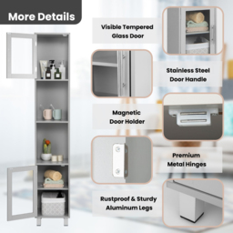 Costway 2 Door 4 Shelf Grey Freestanding Slim Wooden Bathroom Cabinet - Size: 97 x 39 x 18cm - Wilko - thumbnail 7