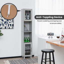 Costway 2 Door 4 Shelf Grey Freestanding Slim Wooden Bathroom Cabinet - Size: 97 x 39 x 18cm - Wilko - thumbnail 6