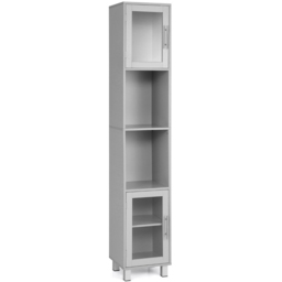 Costway 2 Door 4 Shelf Grey Freestanding Slim Wooden Bathroom Cabinet - Size: 97 x 39 x 18cm - Wilko - thumbnail 3