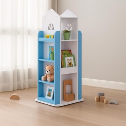 Living and Home 4 Tier Blue and White Castle Style Kids Rotatable Open Bookcase - Size: 4 Shelf - Wilko - thumbnail 7