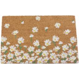 Eselle Astley Daisy Printed Neutral Coir Door Mat 40 x 60cm - Size: 40 x 60 x 1.5cm - Brown - Wilko