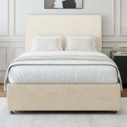 Bedmaster King Size Cream Naples Linen Divan Base with Valencia Headboard - Wilko