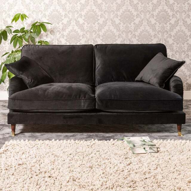Mackenzie 2 Seater Black Plush Velvet Sofa - Artemis Home - Wilko - image 1