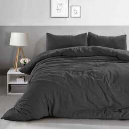 Velosso Washed Linen Look Single Charcoal Duvet Set - Grey - Wilko