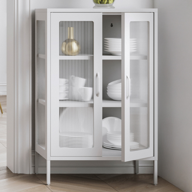 LPD Home Marsh 2 Door White Glass Display Cabinet - Size: 101.5 x 65 x 36cm - Wilko - image 1
