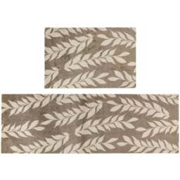 JVL Mega Brown Leaves Latex Backed Door Mat and Runner Set - Size: 150 x 57 x 4cm - Wilko