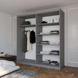 Sliding Wardrobes 4U Infinity 2 Door Grey High Gloss Compact Mirrored Wardrobe 150cm - Wilko - thumbnail 5