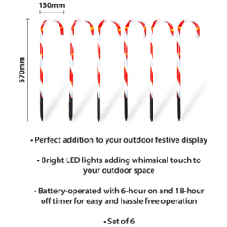 Xmas Haus Multicolour LED Light Christmas Candy Cane Festive Decoration 6 Pack - Size: 25 x 25 x 28cm - Wilko - thumbnail 5