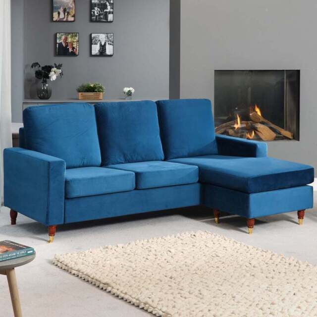 Hendrick 3 Seater Blue Reversible Corner Sofa - Artemis Home - Wilko - image 1