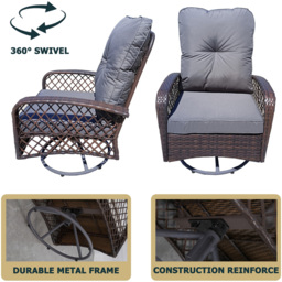 Furniture One Rattan Garden Swivel Rocking Chair - Grey - Wilko - thumbnail 6