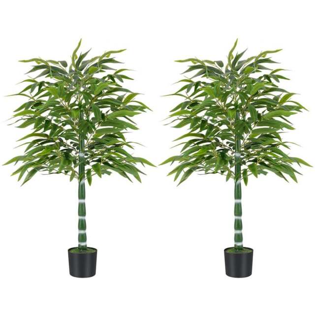 Costway Artificial Bamboo Tree in Plastic Nursery Pot 125cm 2 Pack - Size: 12.5 x 15 x 125cm - Green - Wilko - image 1