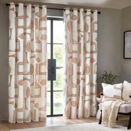 Hoem Carro Clay Abstract Eyelet Curtains 168 x 137cm - Size: W 168 x D 137cm - Pink - Wilko