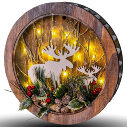 Shatchi LED Wooden Wreath Shape Reindeer Scene 30cm - Size: 0.14 x 300 x 55cm - Brown - Wilko - thumbnail 3