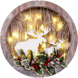 Shatchi LED Wooden Wreath Shape Reindeer Scene 30cm - Size: 0.14 x 300 x 55cm - Brown - Wilko