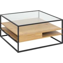 Florence Randolf 2 Shelf Black and Oak Smoked Glass Square Coffee Table - Furniture To Go - Wilko - thumbnail 3