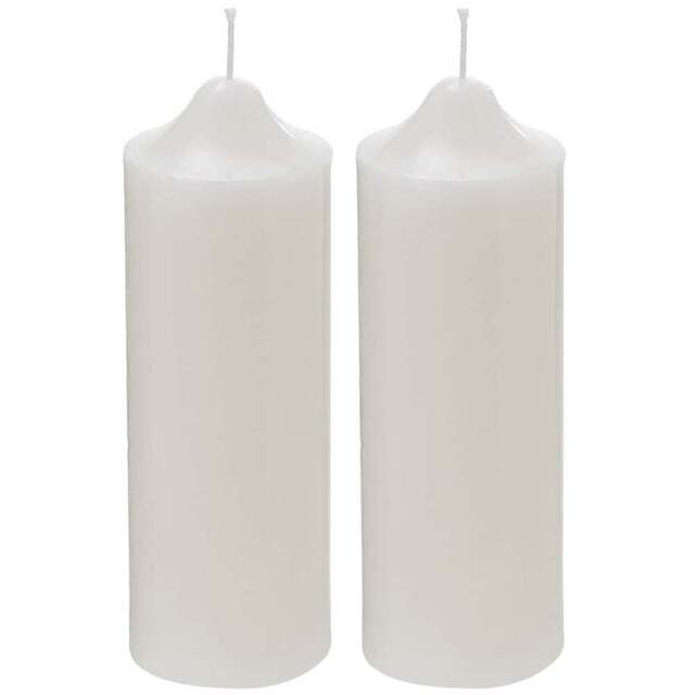 H&O Direct Unscented Paraffin Pillar Candle 2 Pack - Size: 21 x 7 x 7cm - White - Wilko - image 1