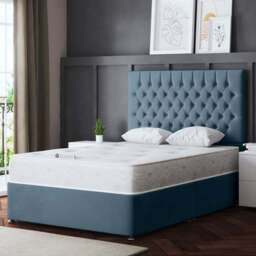 DS Living Seraphine Super King Size Blue Upholstered Panel Divan Bed with 2 Drawer - Wilko