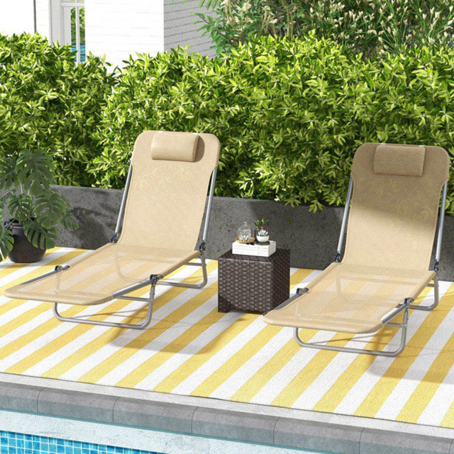 Outsunny Set of 2 Brown Folding Sun Lounger with Headrest - Size: 28 x 56 x 182cm - Wilko - image 1