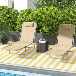Outsunny Set of 2 Brown Folding Sun Lounger with Headrest - Size: 28 x 56 x 182cm - Wilko - thumbnail 1