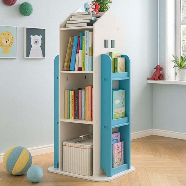 Neo Blue House Shaped Rotating Kid's Freestanding Bookshelf - Wilko - image 1