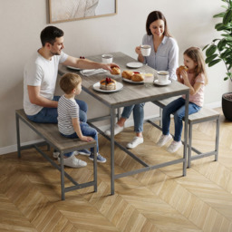 Vida Designs Roslyn 4 Seater Metal Frame Dining Bench Set Oak - Wood - Wilko - thumbnail 6