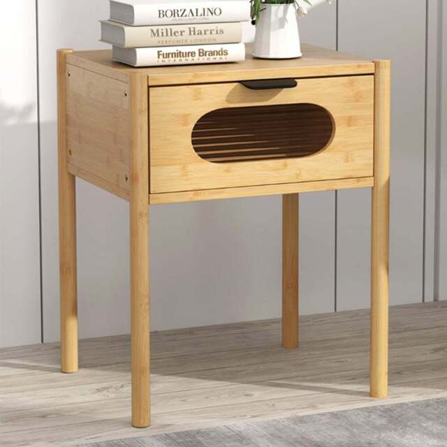 Costway Single Drawer Natural Farmhouse Bedside Table - Wood - Wilko - image 1