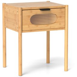 Costway Single Drawer Natural Farmhouse Bedside Table - Wood - Wilko - thumbnail 3