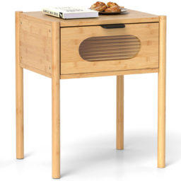 Costway Single Drawer Natural Farmhouse Bedside Table - Wood - Wilko - thumbnail 4