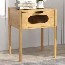 Costway Single Drawer Natural Farmhouse Bedside Table - Wood - Wilko - thumbnail 1