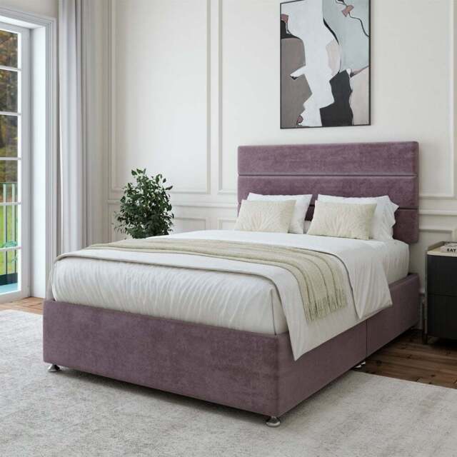 Bedmaster King Size Mauve Naples Velvet Divan Base with Milan Headboard - Brown - Wilko - image 1