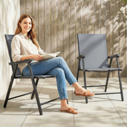 Outsunny Set of 2 Light Grey Foldable Garden Chair with High Back and Curved Armrests - Wilko - thumbnail 1