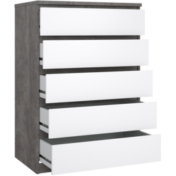 Florence 5 Drawer Concrete and White High Gloss Chest of Drawers - Furniture to Go - Wilko - thumbnail 5