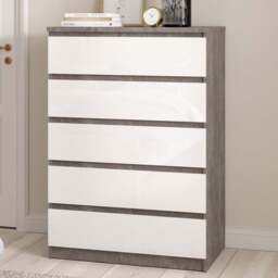 Florence 5 Drawer Concrete and White High Gloss Chest of Drawers - Furniture to Go - Wilko - thumbnail 1