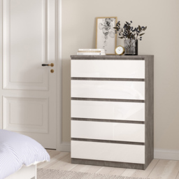 Florence 5 Drawer Concrete and White High Gloss Chest of Drawers - Furniture to Go - Wilko - thumbnail 7