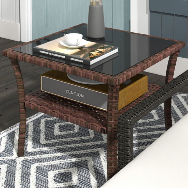 Outsunny Brown PE Rattan Coffee Table - Size: 50 x 50 x 45cm - Wilko - image 1