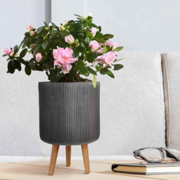 wilko Ribbed Black Indoor Cylinder Plant Pot with Legs 36cm - Instadecor - thumbnail 3