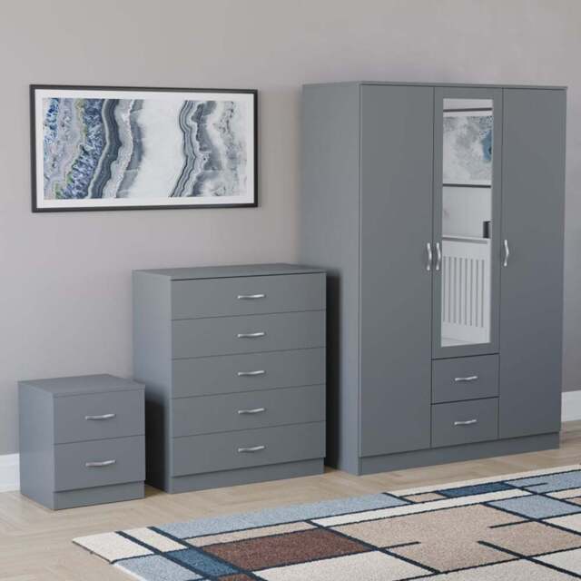 Vida Designs Riano Grey 3 Piece Bedroom Furniture Set - Wilko - image 1