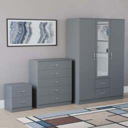 VIDA DESIGNS Riano Grey 3 Piece Bedroom Furniture Set - Wilko