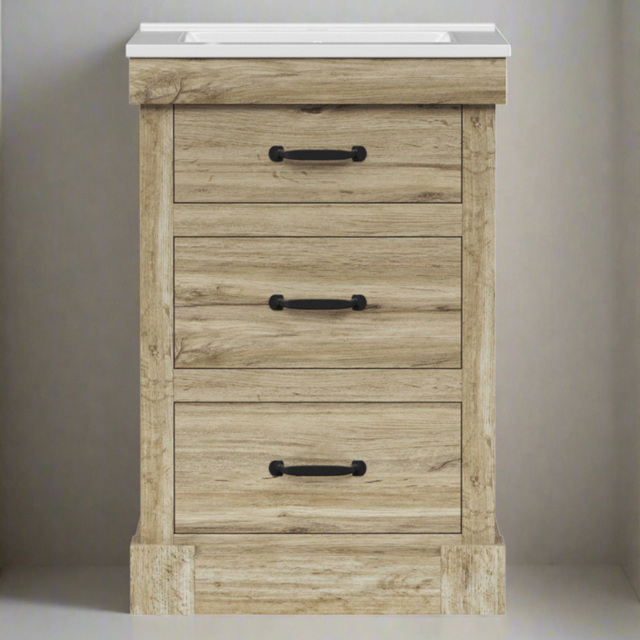 Teamson Home Donovan 3 Drawer Light Oak Vanity with White Sink - Size: 86.5 x 47 x 61cm - Brown - Wilko - image 1