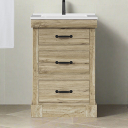 Teamson Home Donovan 3 Drawer Light Oak Vanity with White Sink - Size: 86.5 x 47 x 61cm - Brown - Wilko - thumbnail 7