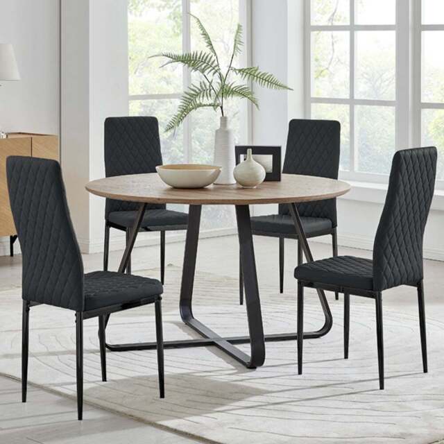 Furniturebox Fira Valera Wood Effect 4 Seater Round Dining Set Brown and Black - Wilko - image 1