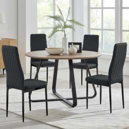 Furniturebox Fira Valera Wood Effect 4 Seater Round Dining Set Brown and Black - Wilko - thumbnail 1