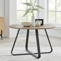 Furniturebox Fira Valera Wood Effect 4 Seater Round Dining Set Brown and Black - Wilko - thumbnail 3