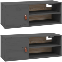 vidaXL 2 Door Grey Wall Cabinet 2 Pack - Size: 30 x 80 x 30cm - Wilko - thumbnail 3