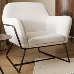 Charles Matte Black and Ivory Boucle Armchair - Size: Single - Cream - LPD Home - Wilko