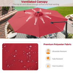 Costway Wine 28 LED Crank and Tilt Cantilever Parasol 3m - Wilko - thumbnail 6