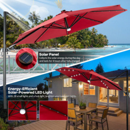 Costway Wine 28 LED Crank and Tilt Cantilever Parasol 3m - Wilko - thumbnail 5
