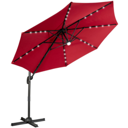 Costway Wine 28 LED Crank and Tilt Cantilever Parasol 3m - Wilko