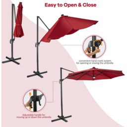Costway Wine 28 LED Crank and Tilt Cantilever Parasol 3m - Wilko - thumbnail 7
